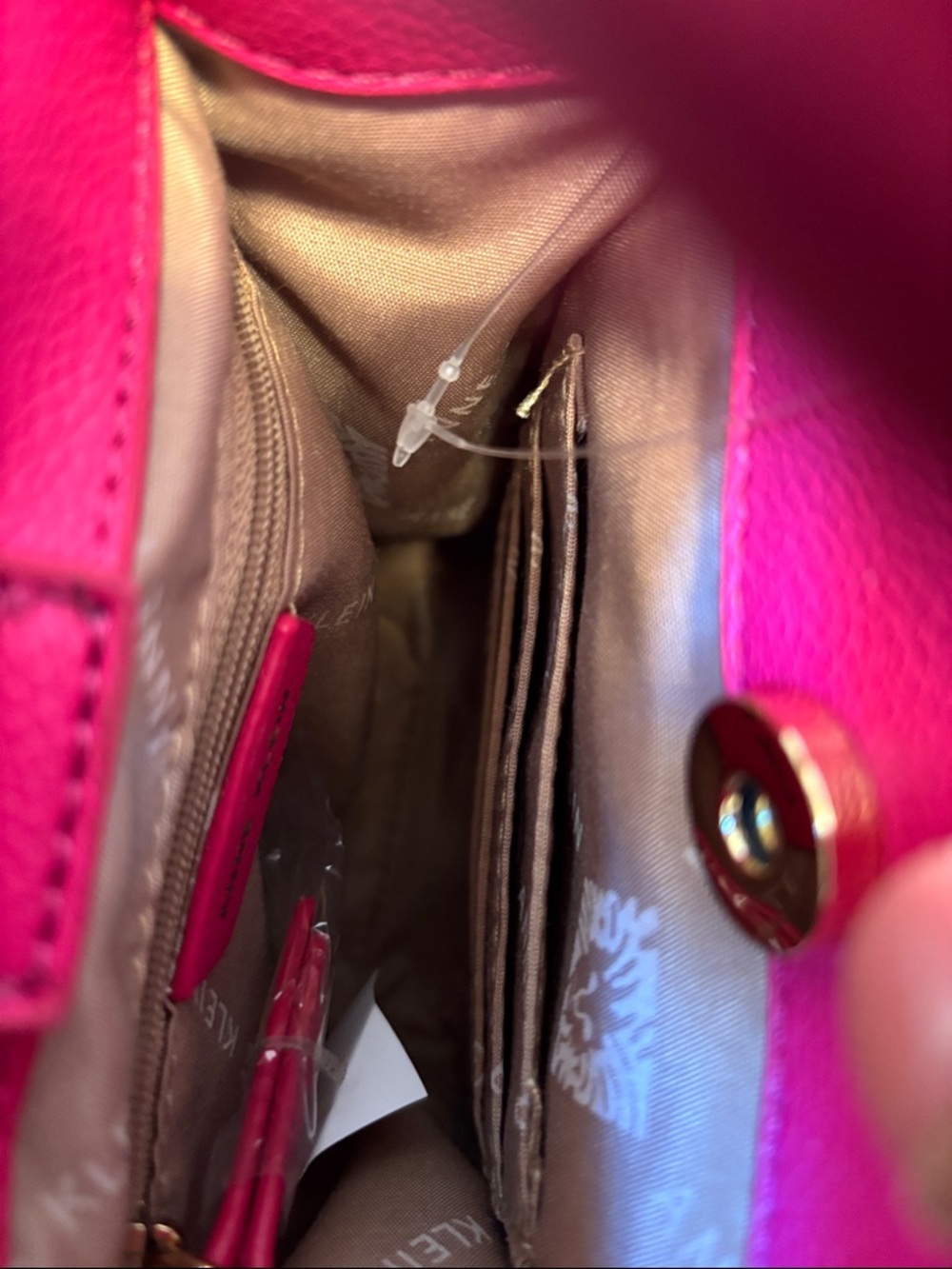 Anne Klein Hot Pink Leather Crossbody Bag with Striped Strap - Picture 7 of 9